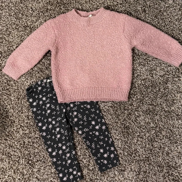 Jessica Simpson Other - Jessica Simpson Toddler Sweater and Leggings Set - pink and gray, size 12 months